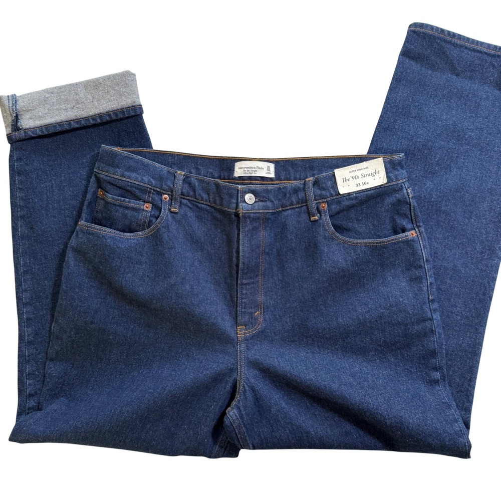 NWT Abercrombie 90s Ultra High Rise Jeans 33 Dark Wash ($90 Retail)